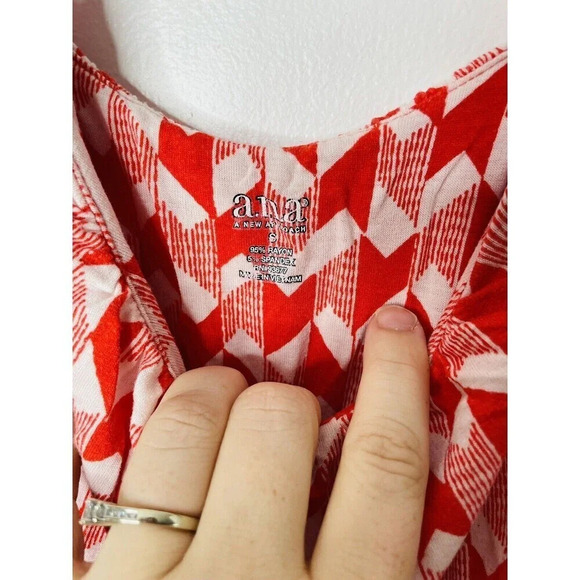 A.N.A. Mini Sundress Womens Sz S Red White Geometric Stretch Waist Sleeveless - Picture 4 of 9